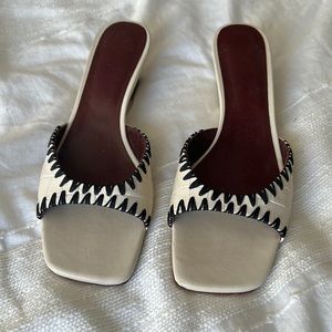 Staud wedge Sandle - Cream and Black - EU 37 Crocodile
